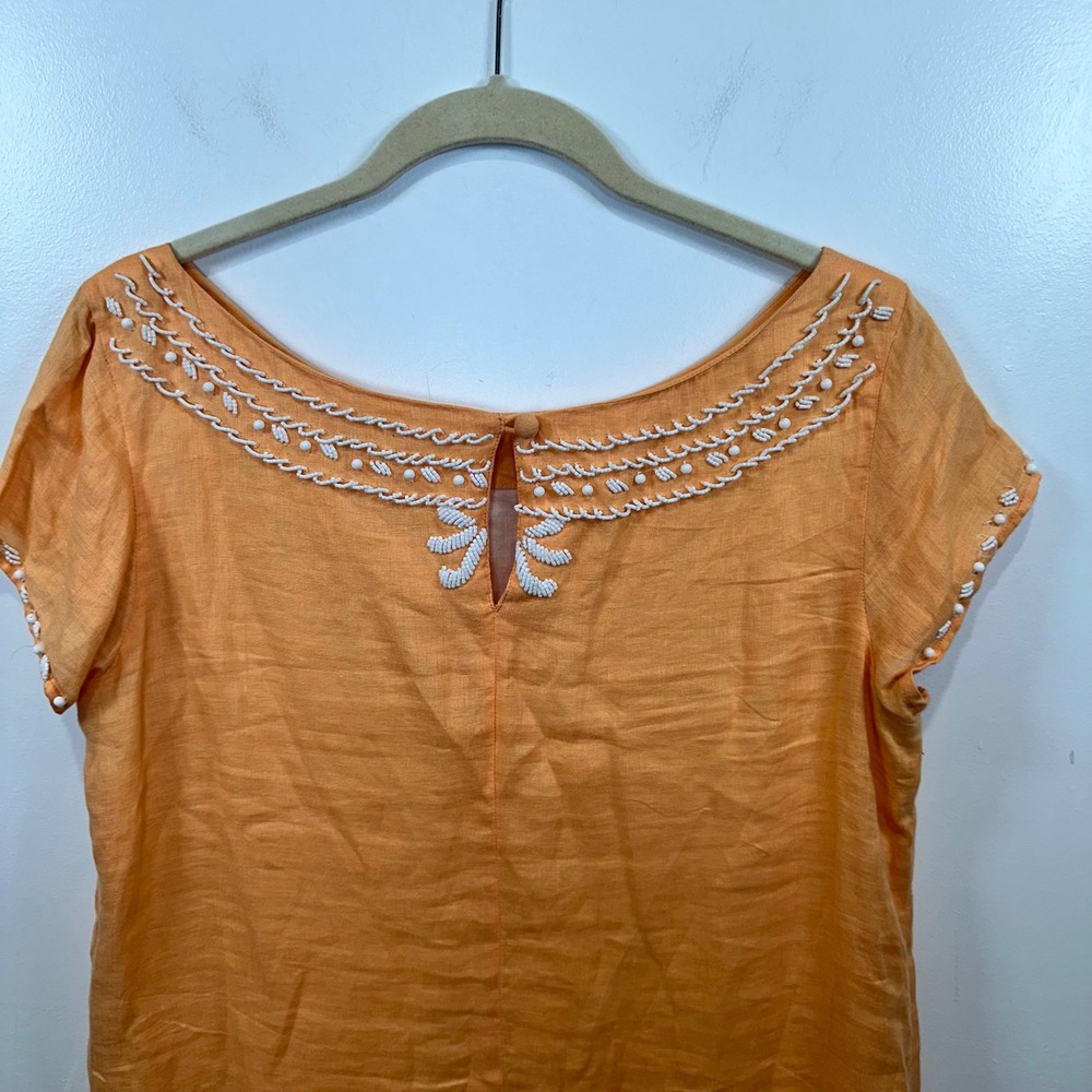 Lilly Pulitzer Rawley Linen Shift Dress Beaded Details Orange and White Size 6 - Picture 6 of 6